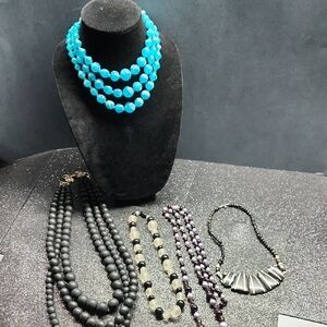 Elegant Blue and Black Beaded Necklace Lot Of 5